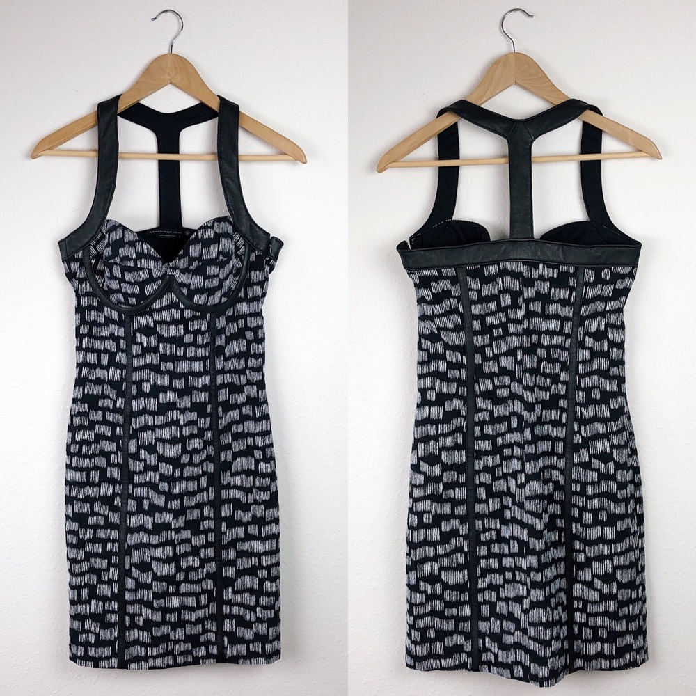 Mackage Leather Accent Textured Black White Dress